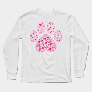 Pink Animal Paw with Hearts Long Sleeve T-Shirt